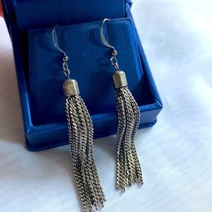Gunmetal Chain Tassel Pierced Earrings